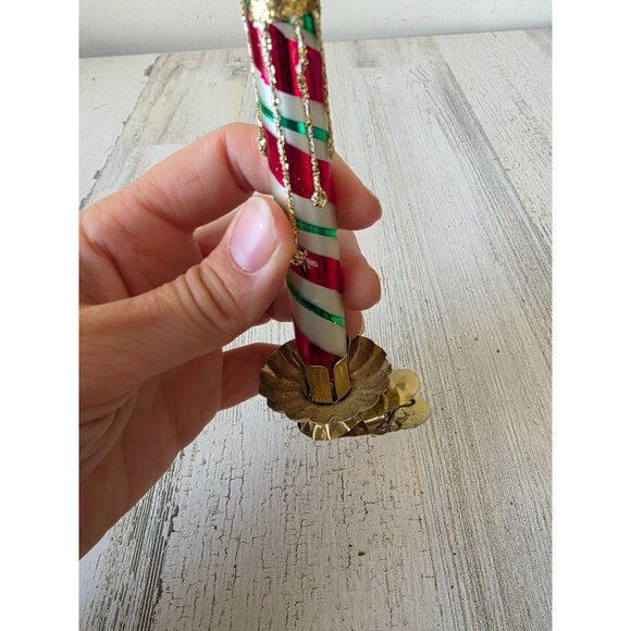 Glass candle clip ornament glitter gold peppermint striped Xmas tree - Picture 9 of 9